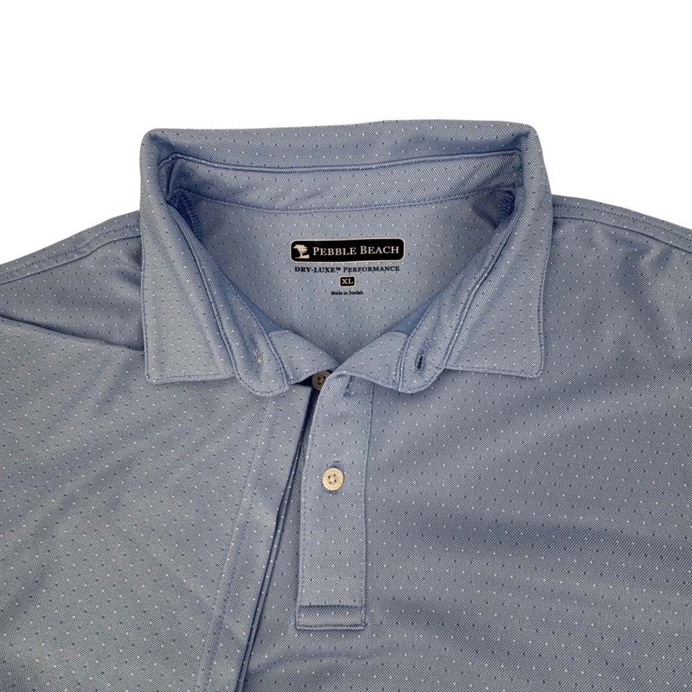 Pebble Beach Mens Dry-Luxe Performance Golf Polo Shirt XL Blue Micro Dot Sht Slv